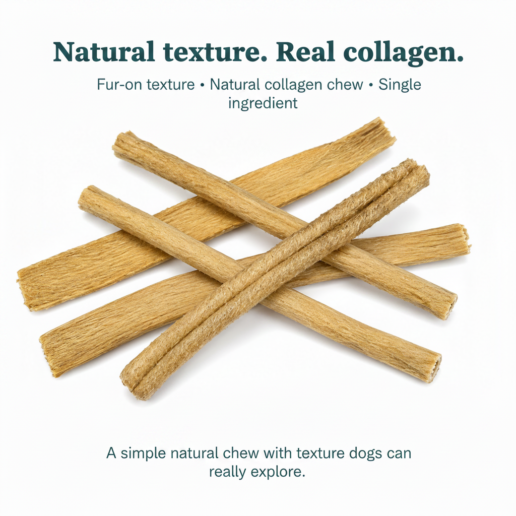 Royful Beef Fur Collagen Stick texture detail natural fur-on collagen dog chew