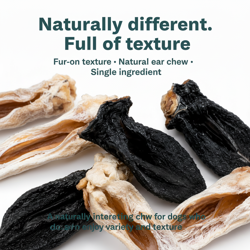 Royful Ovine Fur Ears texture detail fur-on natural dog chew